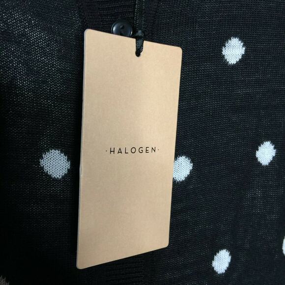 Halogen Crewneck Front Button Cardigan Sweater Small Black WHITE  POLKA DOT - Picture 4 of 6